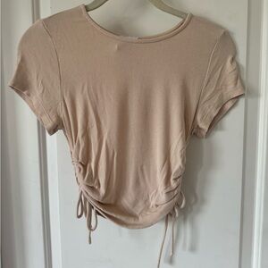 Princess Polly Naeve Cropped Tee with Bow Ties - Cream/Tan - US 4